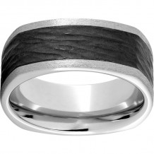Serinium Square Band with Bark Finish Black CeramicInlay and Stone Finish Edges