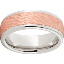 Serinium Pipe Cut Band with a 5mm 14K Rose Gold Inlay with a Bark Hand Finish