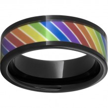 Black Diamond Ceramic Pipe Cut Band with Rainbow Inlay