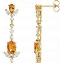 14K Yellow Citrine and 3/4 CTW Diamond Earrings