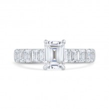 Shah Luxury 14K White Gold Emerald Cut Solitaire Plus Diamond Engagement Ring (Semi-Mount)