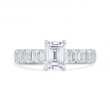 Shah Luxury 14K White Gold Emerald Cut Solitaire Plus Diamond Engagement Ring (Semi-Mount)
