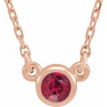 14K Rose 3 mm Round Ruby Bezel-Set Solitaire 16 Necklace