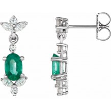 14K White Emerald &  1/3 CTW Diamond Earrings