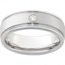 Serinium Rounded Edge Band with One .06 Brilliant Round Diamond with a Satin Finish