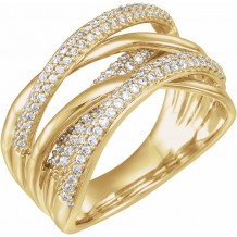 14K Yellow 1/2 CTW Diamond Criss-Cross Ring