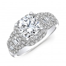 18k White Gold Diamond Half Moon Baguette Diamond Ribbon Engagement Ring