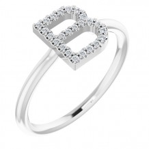 14K White 1/8 CTW Diamond Initial B Ring