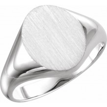 14K White 11x9.5 mm Oval Signet Ring