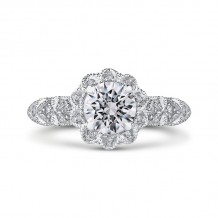 Shah Luxury 14K White Gold Round Cut Diamond Flower Halo Engagement Ring (Semi-Mount)