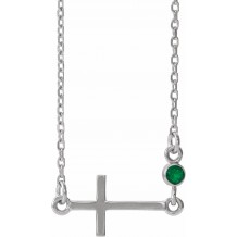 14K White Emerald Sideways Cross 16-18 Necklace