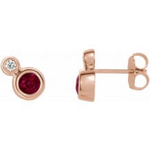 14K Rose Ruby & .03 CTW Diamond Earrings