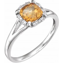 14K White Citrine & .05 CTW Diamond Ring