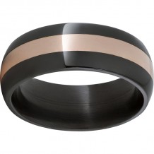 Black Zirconium Domed Band with 14K Rose Gold Inlay