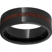 Black Diamond Ceramic Pipe Cut Band with 2mm Coral Inlay