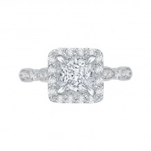 Shah Luxury Princess Diamond Halo Vintage Engagement Ring In 14K White Gold (Semi-Mount)