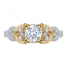 Shah Luxury 14K Two-Tone Gold Round Diamond Floral Engagement Ring (Semi-Mount)