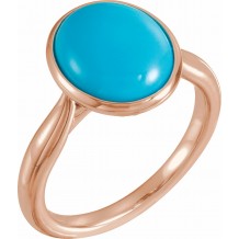 14K Rose 12x10 mm Oval Cabochon Turquoise Ring