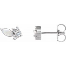 14K White Australian Opal & 1/6 CTW Diamond Cluster Earrings