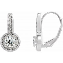 14K White 5/8 CTW Diamond Milgrain Halo-Style Dangle Earrings