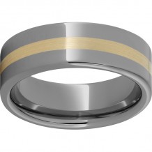 Rugged Tungsten  8mm Pipe Cut Band with a 2mm 14K Yellow Gold Inlay