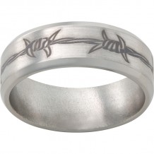 Titanium Beveled Edge Band with Barbwire Laser Engraving