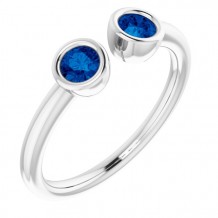 14K White Blue Sapphire Two-Stone Ring