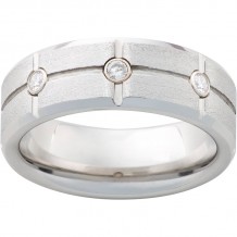 Serinium Beveled Edge Band with Three .06 Round Diamonds and Stone Finish