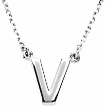 14K White Block Initial V 16 Necklace