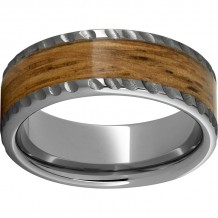 Rugged Tungsten  8mm Pipe Cut Band with Single Malt Barrel Aged Inlay and Notched Edge