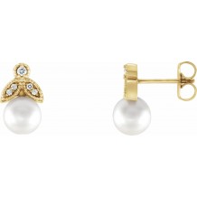 14K Yellow Freshwater Pearl & .06 CTW Diamond Earrings