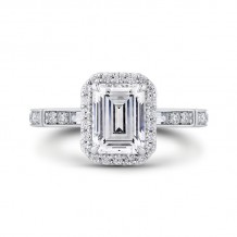 Shah Luxury 14K White Gold Emerald Cut Diamond Halo Engagement Ring (Semi-Mount)