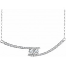 14K White  3/8 CTW Diamond Two-Stone Bar 16-18 Necklace