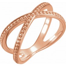 14K Rose Beaded Criss-Cross Ring