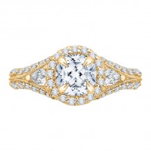 Shah Luxury 14K Yellow Gold Cushion Diamond Halo Engagement Ring with Split Shank (Semi-Mount)
