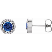 14K White Blue Sapphire & 1/10 CTW Diamond Earrings