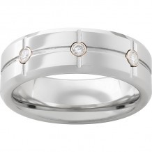 Serinium Band with three .06 Round Diamond Brilliant Cut Stones, Rectangular Grooves and Polish Finish