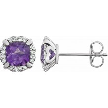 14K White Amethyst & 1/10 CTW Diamond Earrings