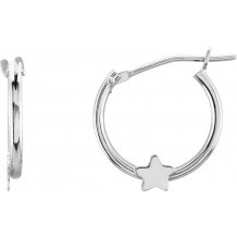 14K White Hinged Hoop Earrings with Star