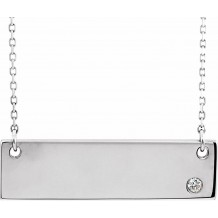 14K White .03 CT Diamond Bar 18 Necklace without Engraving