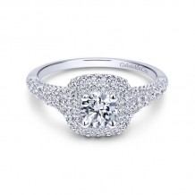 Gabriel & Co. 14k White Gold Contemporary Double Halo Engagement Ring