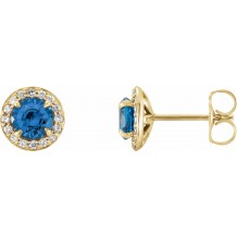 14K Yellow 5 mm Round Sapphire & 1/8 CTW Diamond Earrings