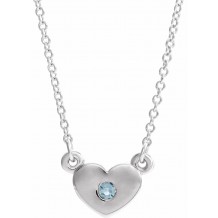 14K White Aquamarine Heart 16 Necklace