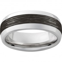 Serinium Domed Band with Bark Finished Black CeramicInlay