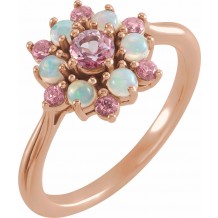 14K Rose Pink Tourmaline & Ethiopian Opal Floral-Inspired Ring