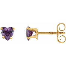 14K Yellow 4x4 mm Heart Amethyst Youth Stud Earrings