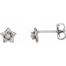 14K White 3 mm Round June Youth Star Birthstone Earrings