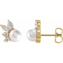 14K Yellow Akoya Cultured Pearl & 1/2 CTW Diamond Earrings