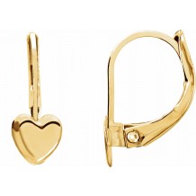 14K Yellow Heart Lever Back Earrings