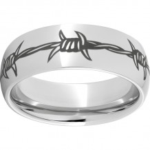 Serinium Domed Band with a Barbed Wire Laser Engraving